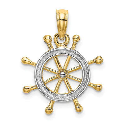 14K W/ Rhodium 2-D Ship Wheel Charm