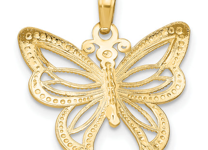 14k w/Rhodium Butterfly w/ White Beaded Wings Charm, 20.5 x 20.1mm