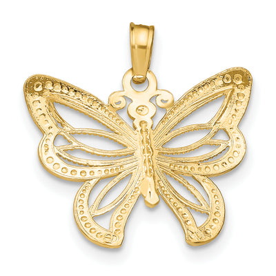 14K w/Rhodium Butterfly w/ White Beaded Wings Charm, 20.5 x 20.1mm