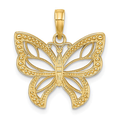 14K w/Rhodium Butterfly w/ White Beaded Wings Charm, 22.8 x 19.95mm