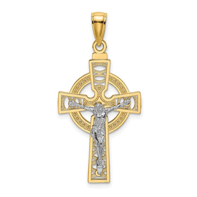 14K Two-tone Celtic Crucifix w/ Eternity Circle Charm