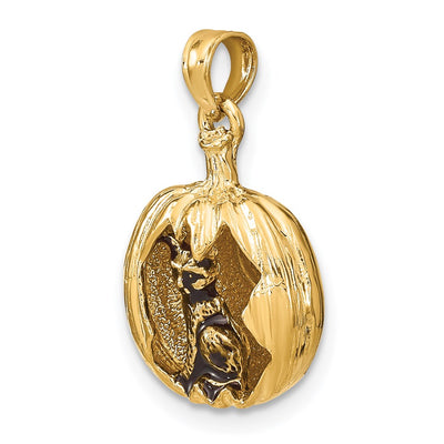 14K w/Rhodium 3-D Jack-o-Lantern w/Enameled Black Cat and Moon Charm
