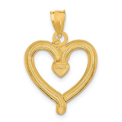 14K w/Rhodium Diamond-cut Heart Charm, 26 x 19mm