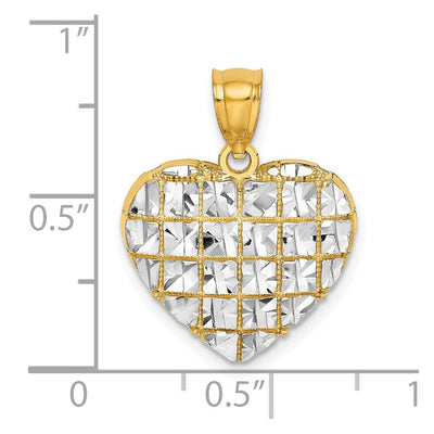 14K w/Rhodium Diamond-cut Heart Charm, 21.75 x 17.3mm