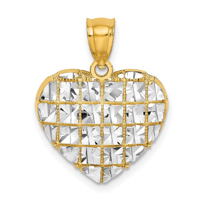 14K w/Rhodium Diamond-cut Heart Charm, 21.75 x 17.3mm