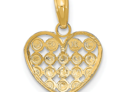 14k w/Rhodium Diamond-cut Heart Charm, 15.93 x 12.8mm