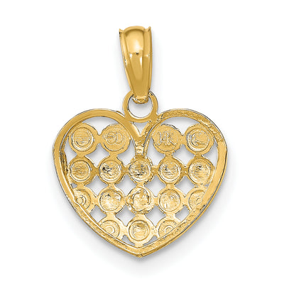 14K w/Rhodium Diamond-cut Heart Charm, 15.93 x 12.8mm