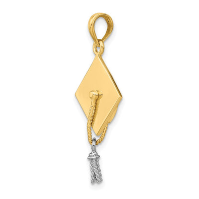 14K 3-D Graduation Cap w/ White Rhodium Moveable Tassle Charm