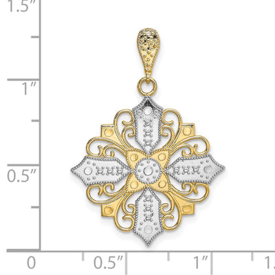 14K w/ Rhodium Cut-out Cross Medallion Charm