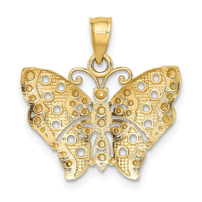 14K w/Rhodium Cut-out Wings Butterfly Pendant