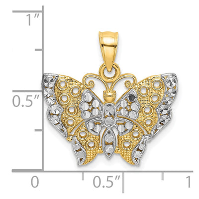 14K w/Rhodium Cut-out Wings Butterfly Pendant