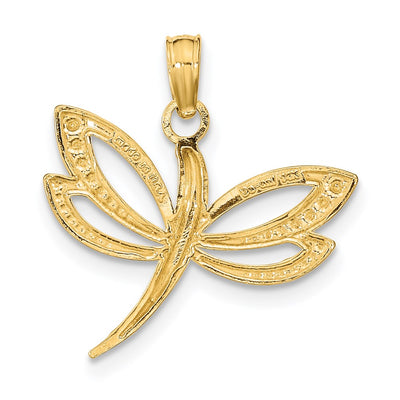 14K w/Rhodium Textured Dragonfly Charm