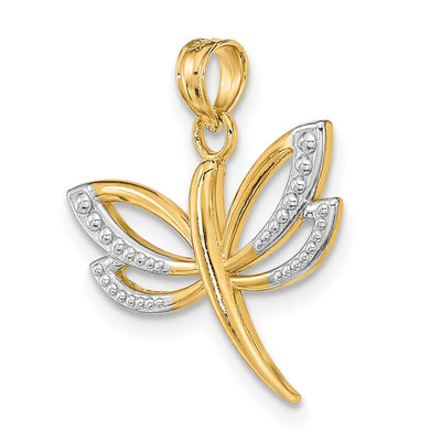 14K w/Rhodium Textured Dragonfly Charm
