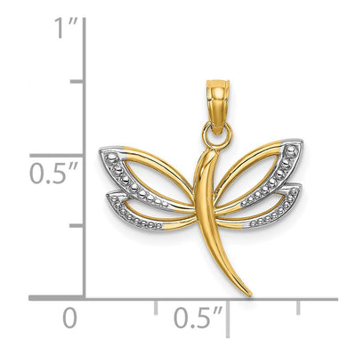 14K w/Rhodium Textured Dragonfly Charm