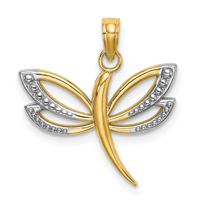 14K w/Rhodium Textured Dragonfly Charm