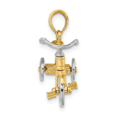 14K Two-tone 3-D Tricycle w/ Moveable Handlebars and Wheels Charm