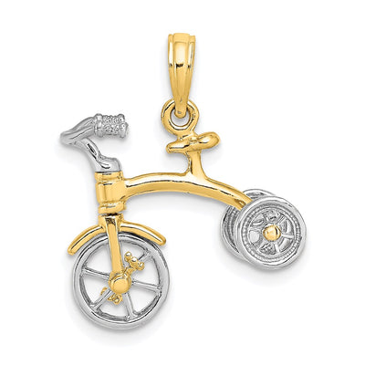 14K Two-tone 3-D Tricycle w/ Moveable Handlebars and Wheels Charm