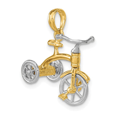14K Two-tone 3-D Tricycle w/ Moveable Handlebars and Wheels Charm