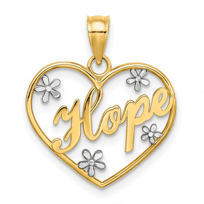 14K w/Rhodium Hope In Heart w/Flowers Charm