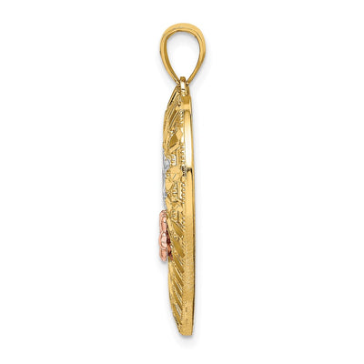 14K Two-tone w/White Rhodium NANA Heart w/Flowers Charm