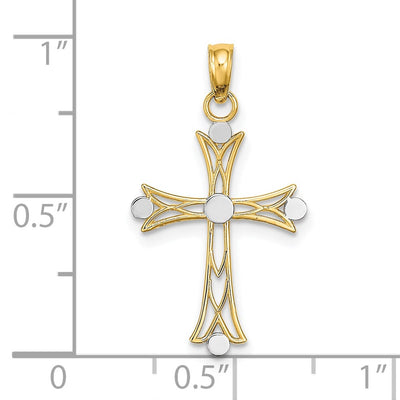 14K W/ Rhodium Textured Cross Charm, 20.1 x 16mm