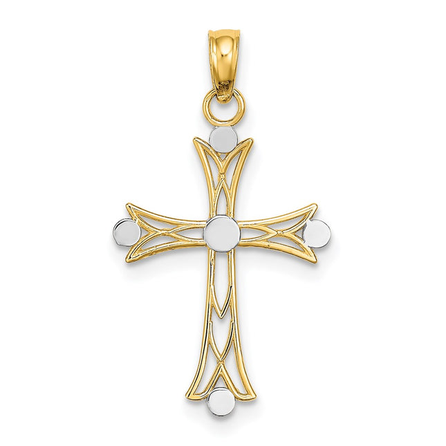 14K W/ Rhodium Textured Cross Charm, 20.1 x 16mm
