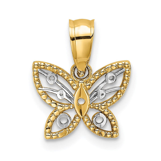 14k w/ Rhodium Diamond-cut Butterfly Charm, 12.3 x 10.3mm
