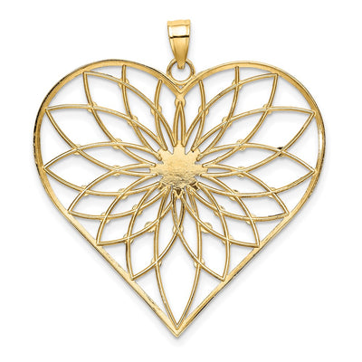 14K with White Rhodium Diamond-cut Large Filigree Heart Pendant