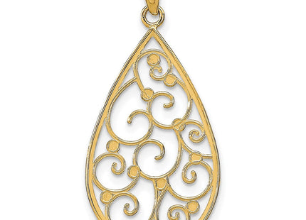 14K w/Rhodium Beaded Filigree D/C Teardrop Charm (Style K9479)
