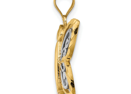 14k w/ Rhodium Diamond-cut Butterfly Charm, 19.7 x 18.6mm