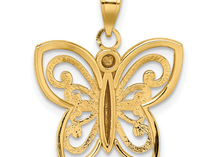 14k w/ Rhodium Diamond-cut Butterfly Charm, 19.7 x 18.6mm