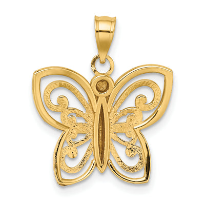 14K w/ Rhodium Diamond-cut Butterfly Charm, 19.7 x 18.6mm