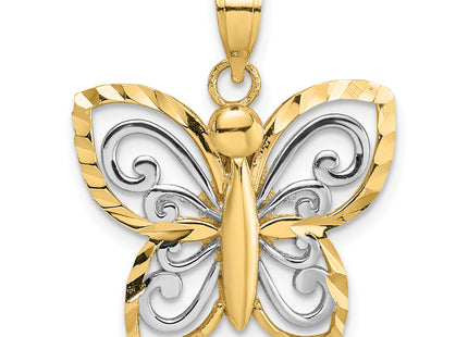 14k w/ Rhodium Diamond-cut Butterfly Charm, 19.7 x 18.6mm