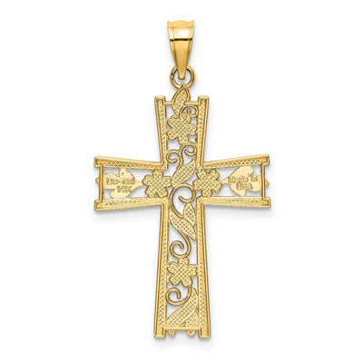 14K W/ Rhodium and D/C Flower Design Cross Charm