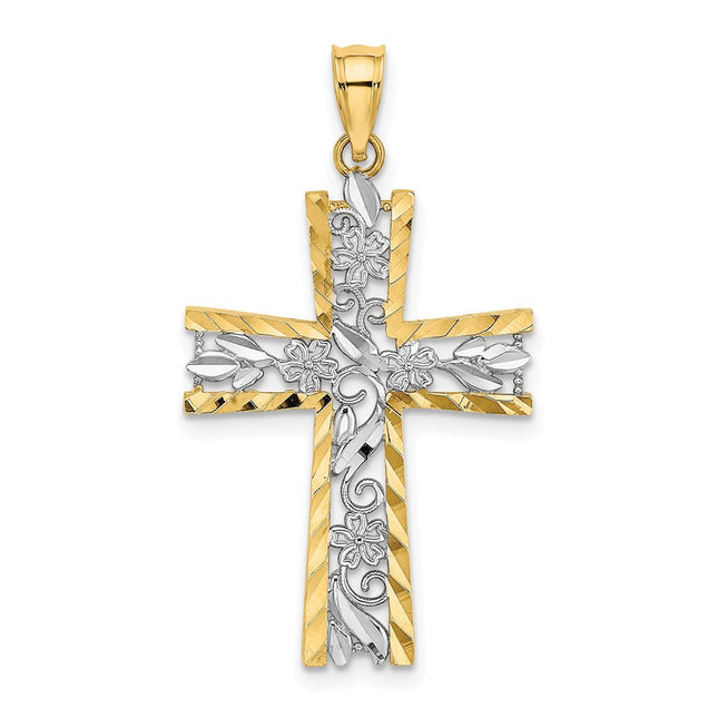 14k w/ Rhodium Diamond-cut Butterfly Charm, 19.7 x 18.6mm