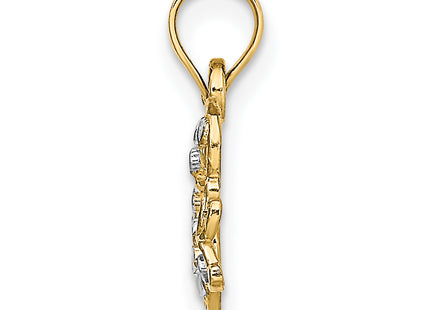 14k w/ Rhodium Diamond-cut Butterfly Charm, 12.6 x 12.8mm