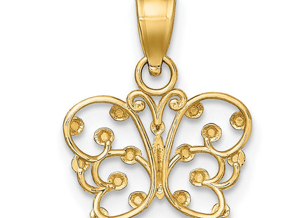 14k w/ Rhodium Diamond-cut Butterfly Charm, 12.6 x 12.8mm