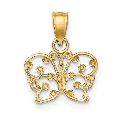 14K w/ Rhodium Diamond-cut Butterfly Charm, 12.6 x 12.8mm