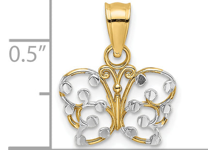 14k w/ Rhodium Diamond-cut Butterfly Charm, 12.6 x 12.8mm
