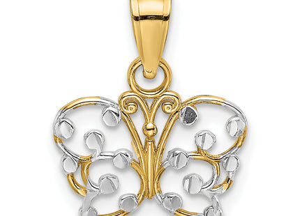 14k w/ Rhodium Diamond-cut Butterfly Charm, 12.6 x 12.8mm