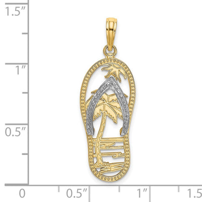 14K w/Rhodium Palm Tree Flip-Flop Charm