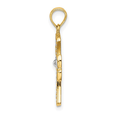 14K W/ Rhodium Textured Cross Charm, 17.8 x 14mm
