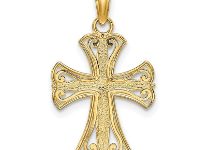 14K W/ Rhodium Textured Cross Charm (Style K9538)