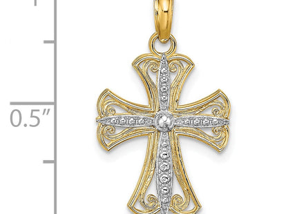 14K W/ Rhodium Textured Cross Charm (Style K9538)