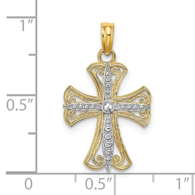 14K W/ Rhodium Textured Cross Charm, 17.8 x 14mm
