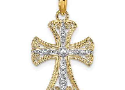 14K W/ Rhodium Textured Cross Charm (Style K9538)