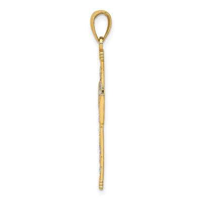 14K W/ Rhodium D/C and Cut-Out Cross Charm, 29.2mm