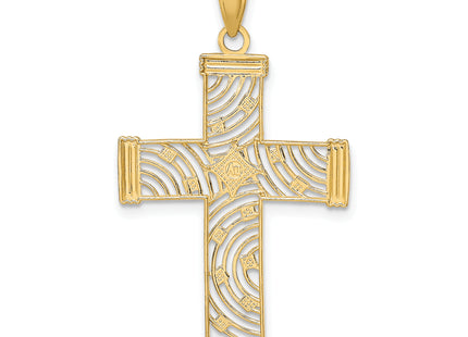 14K W/ Rhodium D/C and Cut-Out Cross Charm, 29.2mm