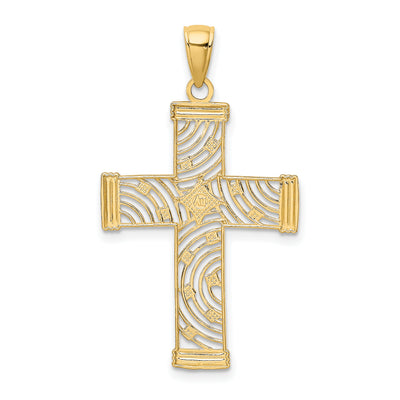 14K W/ Rhodium D/C and Cut-Out Cross Charm, 29.2mm