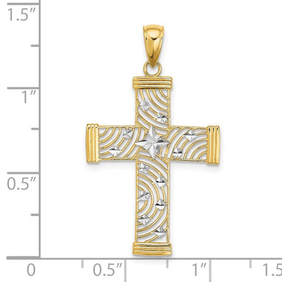 14K W/ Rhodium D/C and Cut-Out Cross Charm, 29.2mm